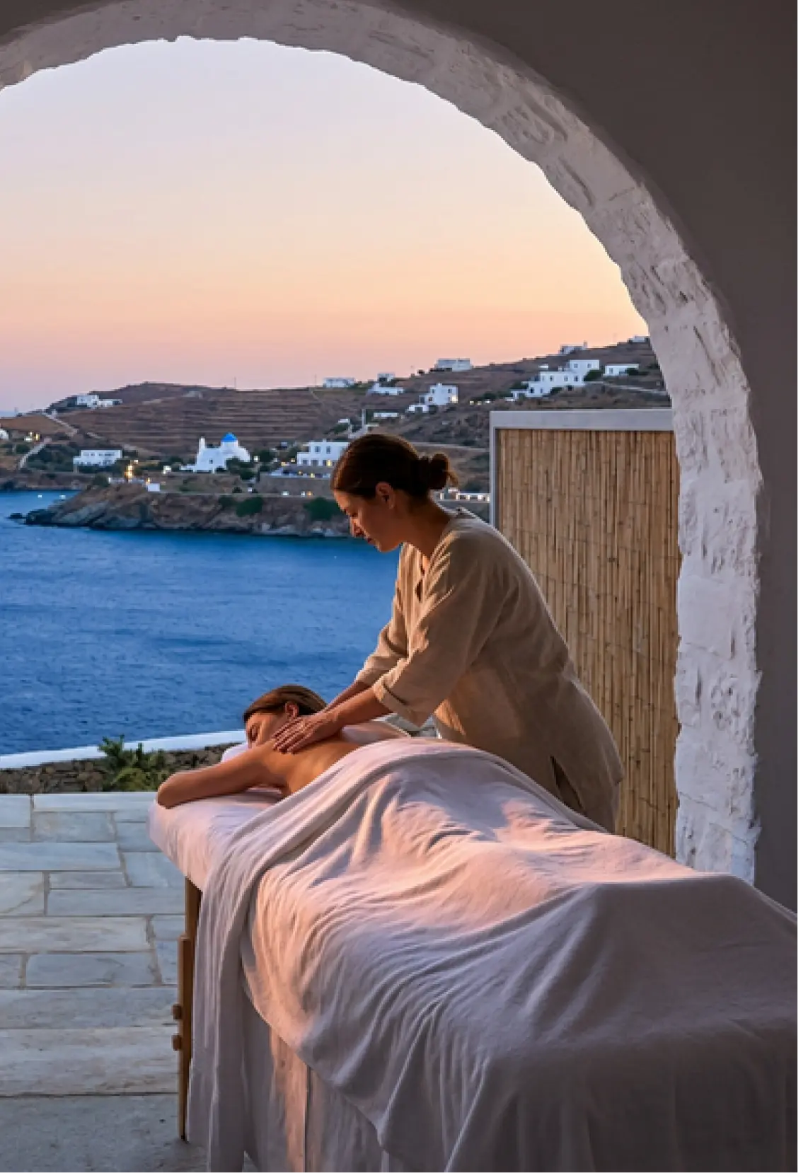 Relaxing luxury in-villa massage in Rhodes with a view of the sea